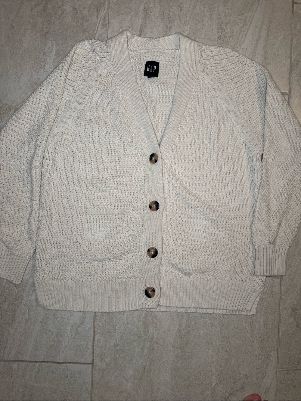 GAP Ivory Button-Up Knit Cardigan
